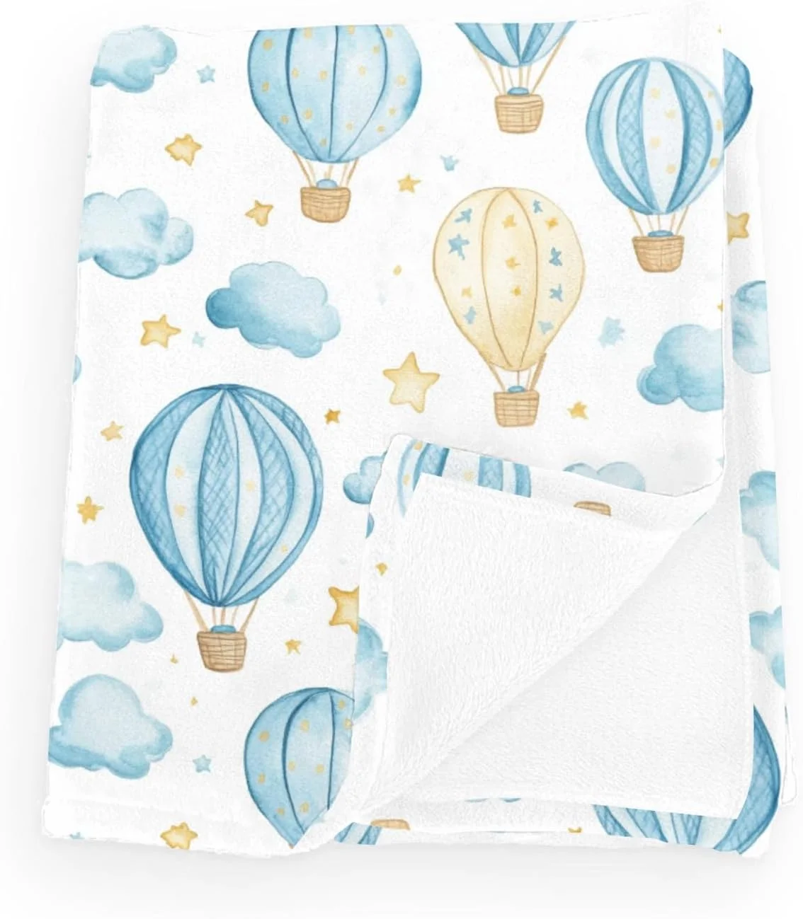 Manta de franela para bebé estampado globos aerostáticos y nubes azul 30x40 pulgadas