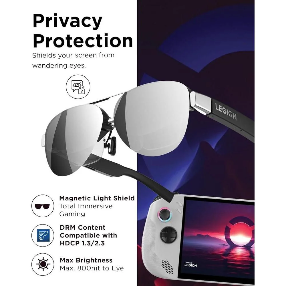 Lenovo Legion Glasses Gen 2 - Monitor Personal Portátil Micro-OLED FHD 120Hz para Juegos, Películas y Dispositivos USB-C