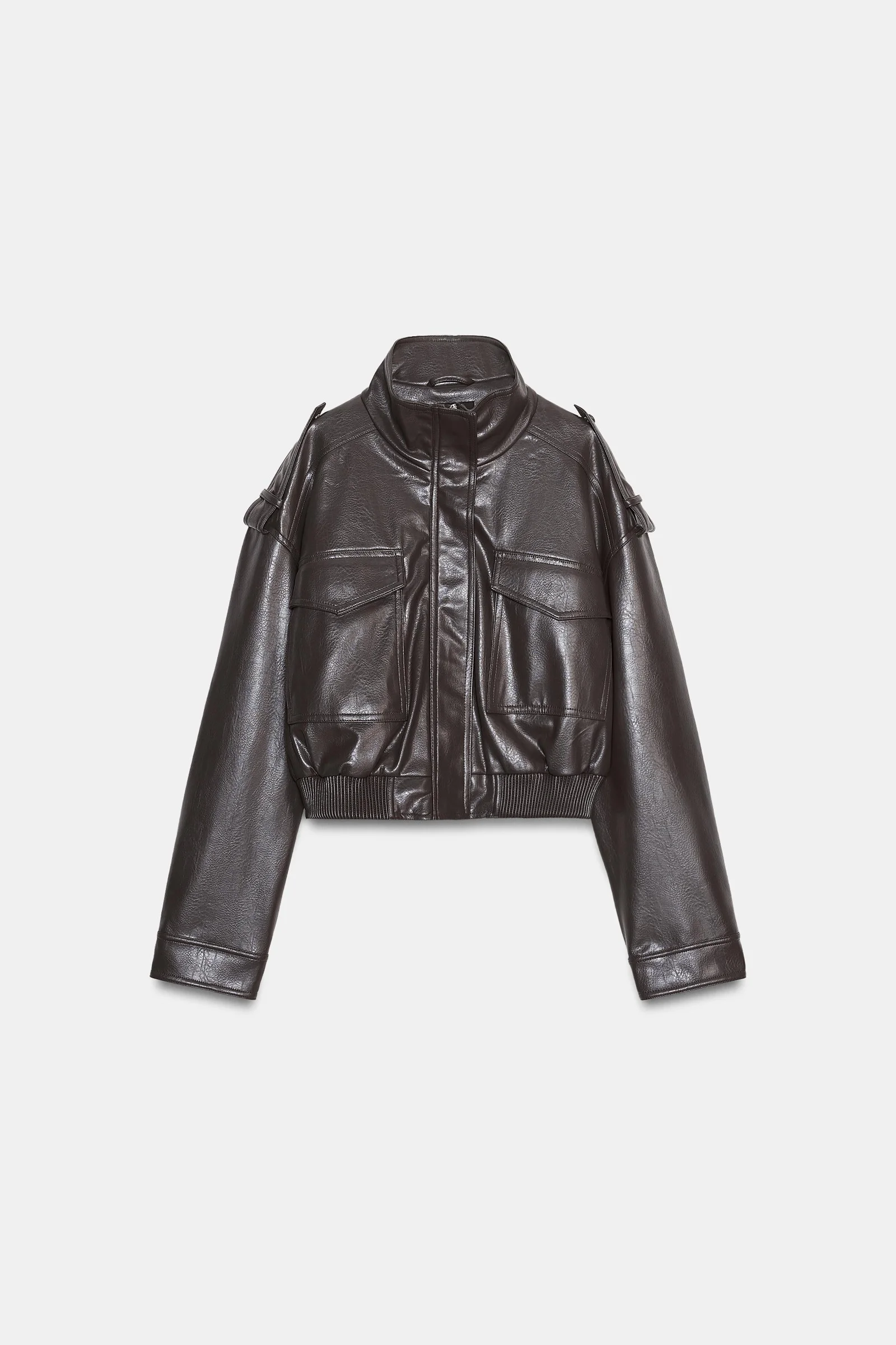 Cazadora Corta Efecto Piel Zara
