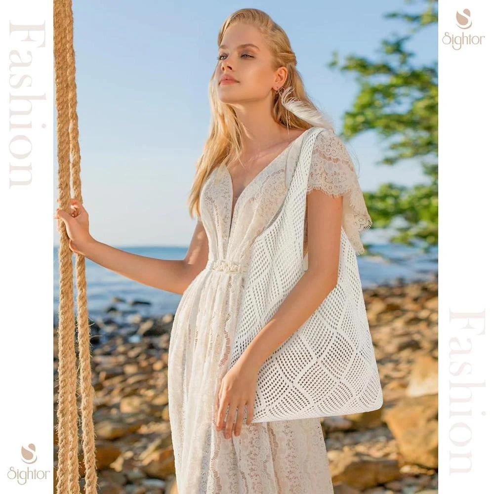 Sightor Bolso Tote Tejido a Crochet, Bolso de Playa de Malla, Bolso Hobo Tejido de Verano, Bolso Tote Boho de Vacaciones para Mujer