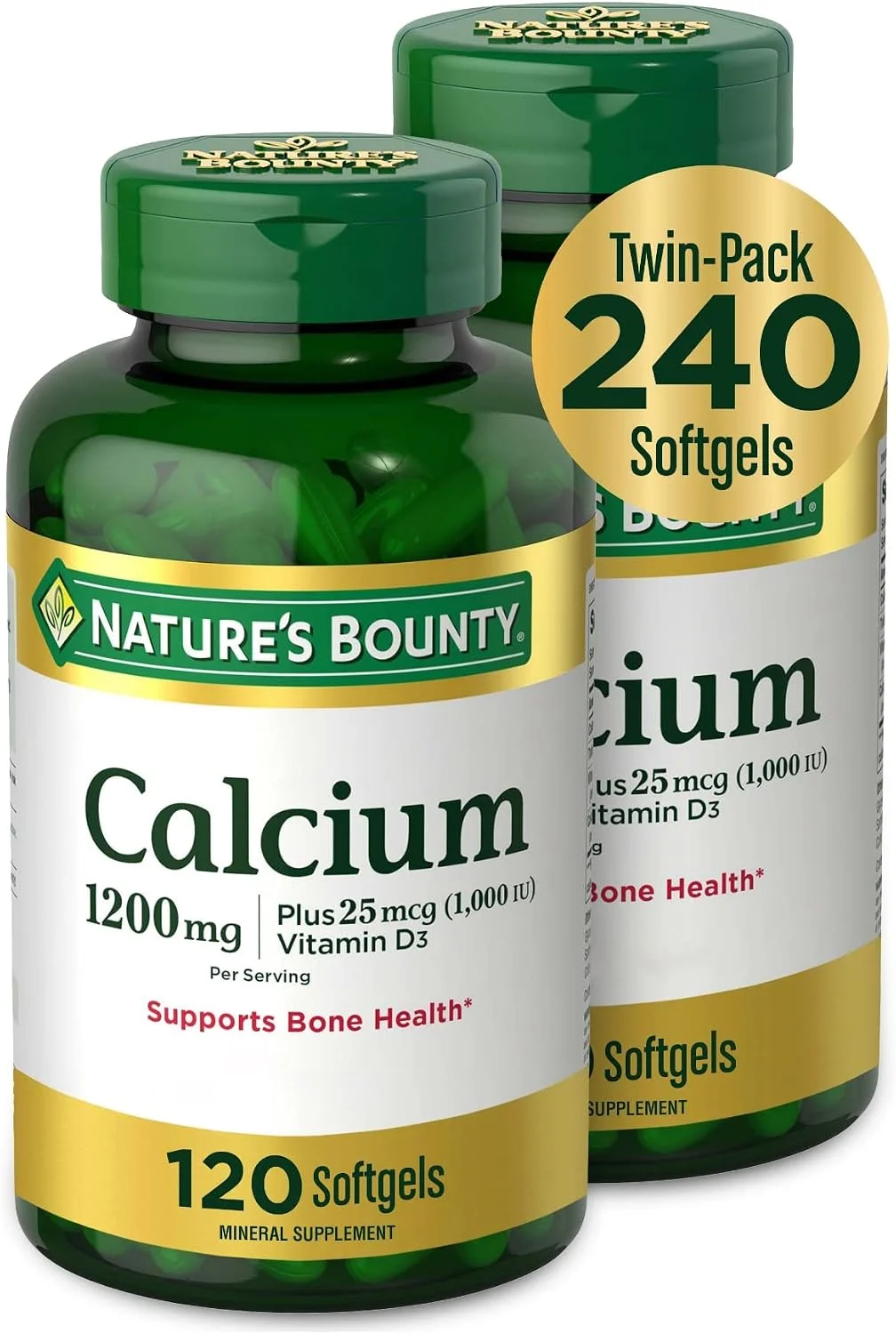 Nature's Bounty Calcium 1200 mg with 1000 IU Vitamin D3, 2 Per Day, 120 Ct - 120 Count (Pack of 1)
