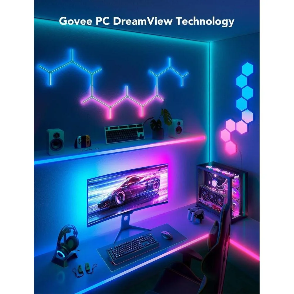 Govee Luz de juego para monitor G1, retroiluminación LED RGBIC adaptable a monitores curvos, con múltiples modos de escena