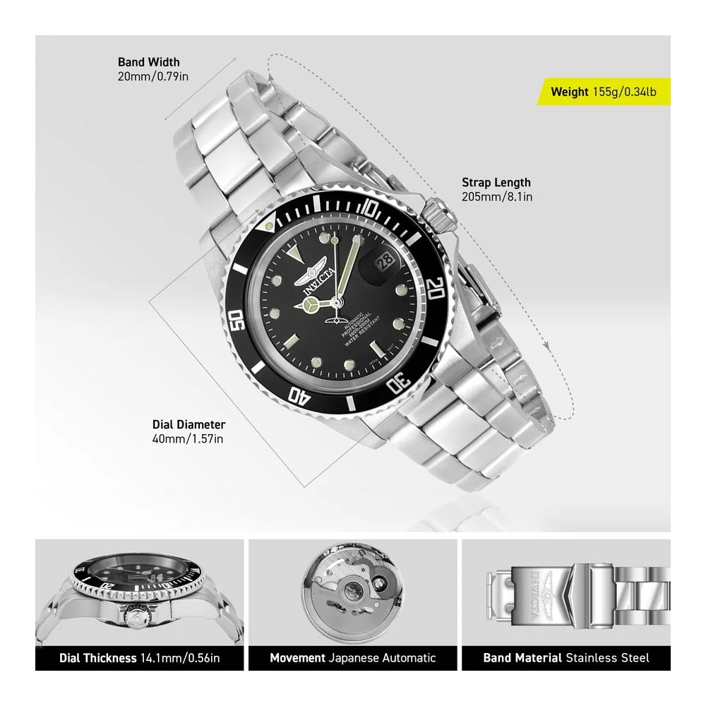 Invicta - Reloj Automático Pro Diver Para Hombre, Resistente Al Agua, 40mm, Esfera Negra
