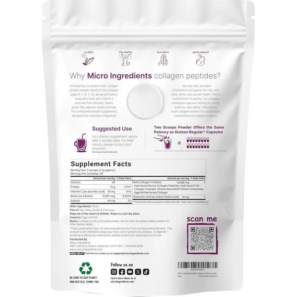 Polvo de Péptidos de Colágeno Multiples con Biotina, Ácido Hialurónico y Vitamina C