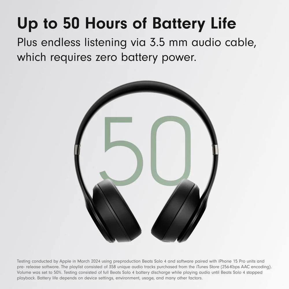 Beats Solo 4, Auriculares Bluetooth inalámbricos con compatibilidad Apple y Android, batería de hasta 50 horas, color negro mate