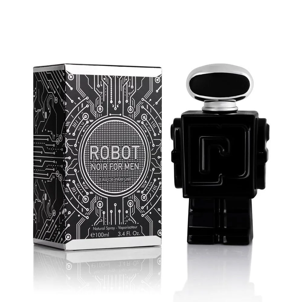Robot Noir para hombre, fragancia fresca de madera con cardamomo, ruibarbo, bergamota, limón, vainilla y vetiver haitiano