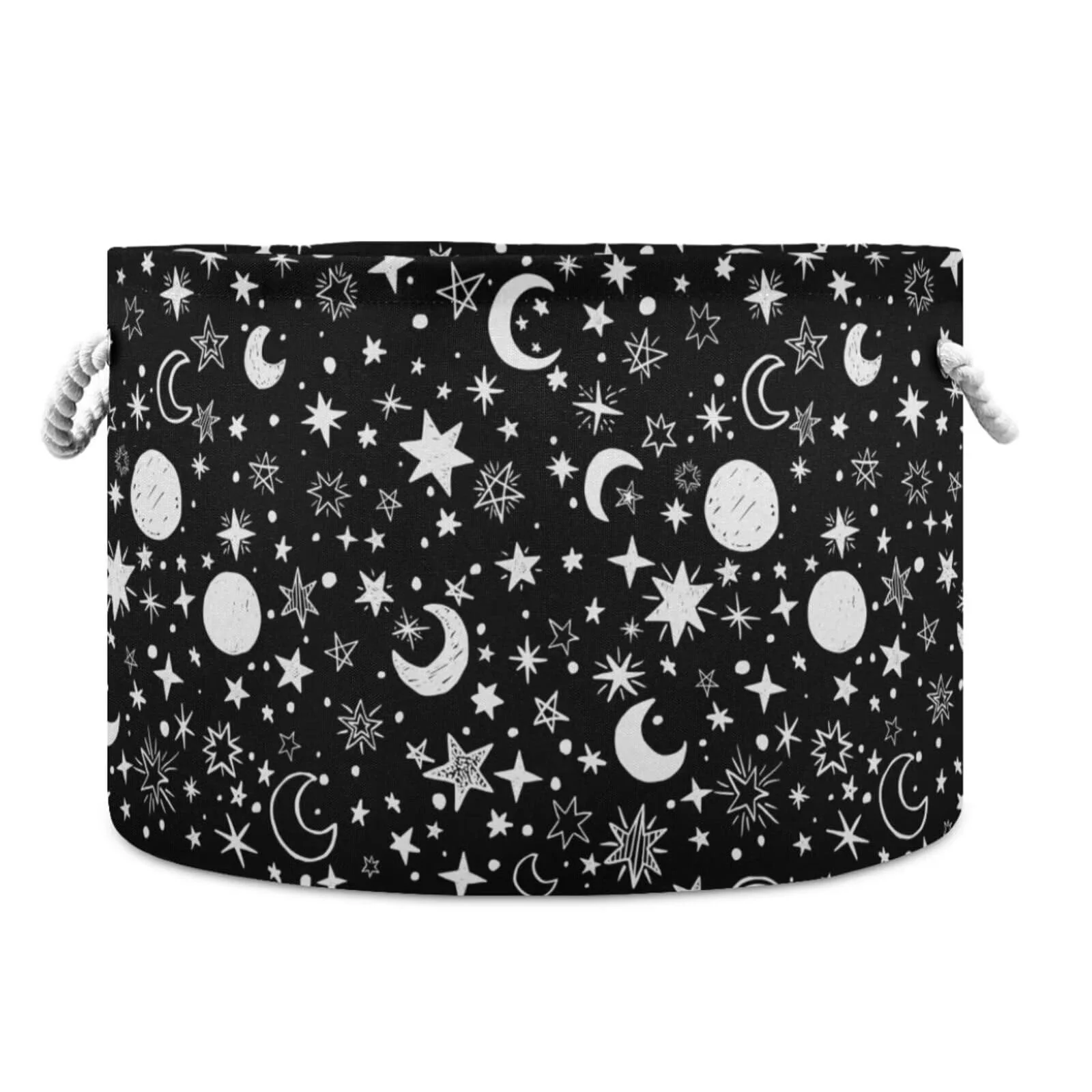 Cesta organizadora redonda plegable con asas estampado estrellas y luna