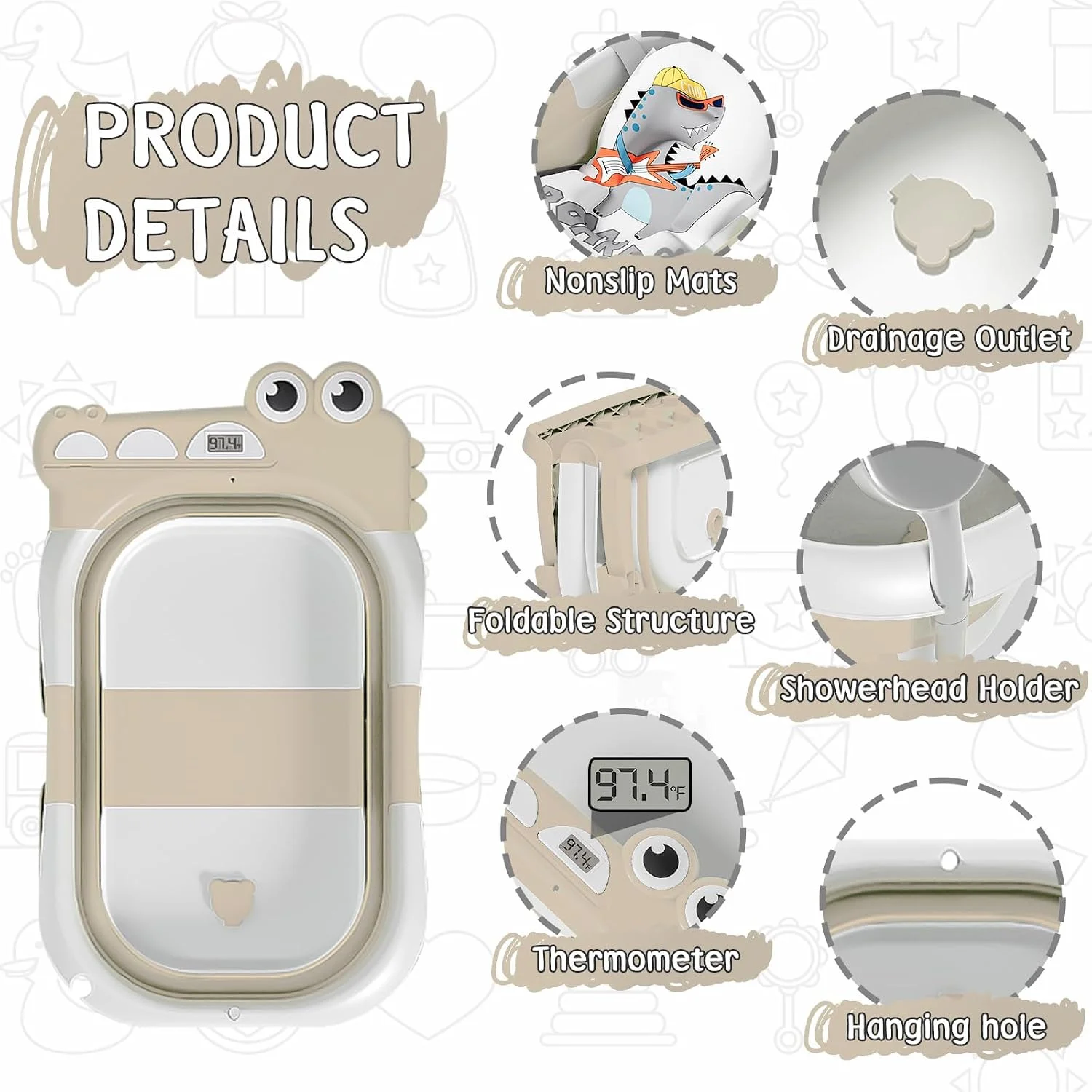 MoreFeel Bañera Plegable para Bebé con Termómetro Toalla y Cojín Modelo 3