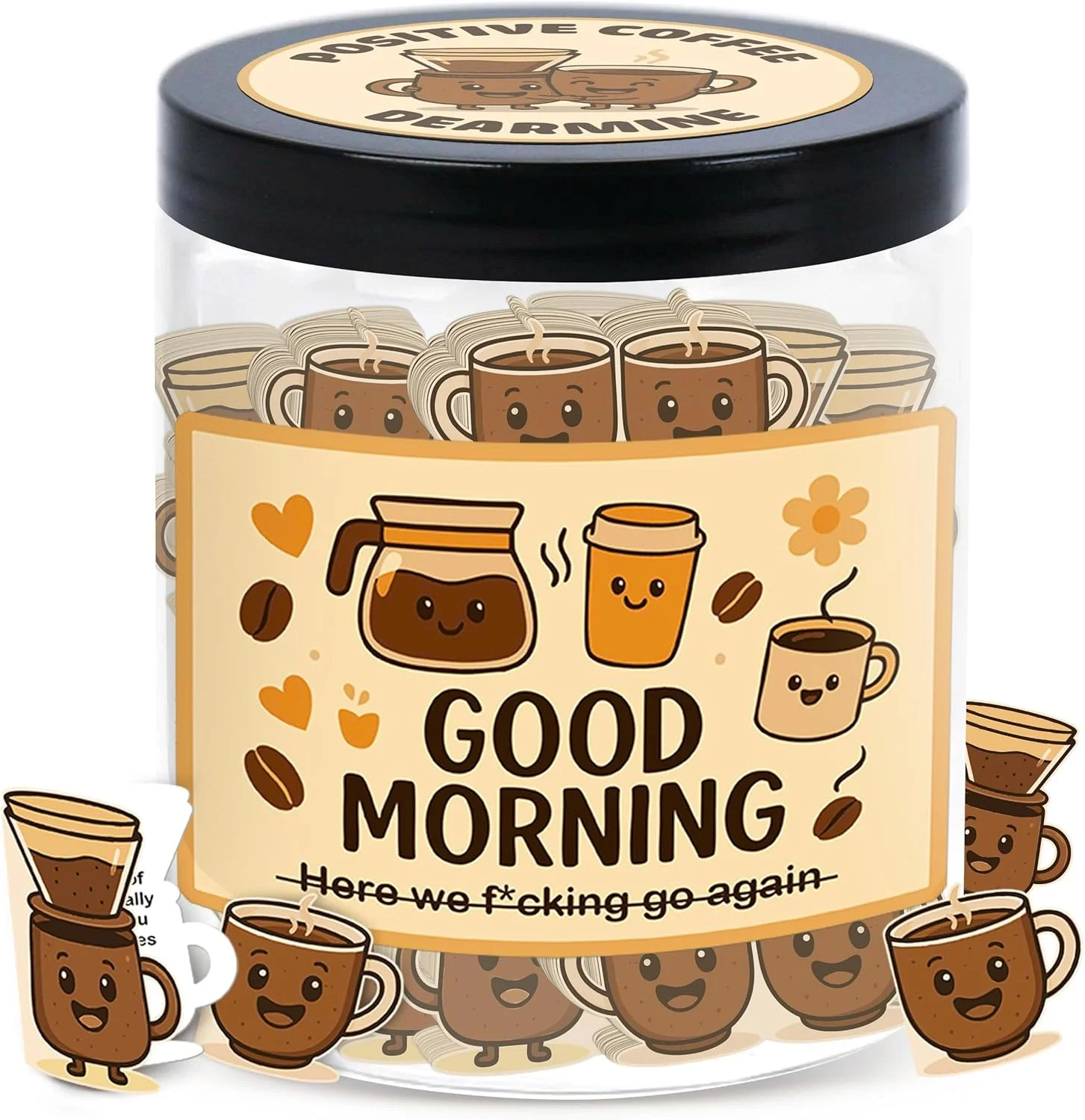 Frasco de Afirmaciones Positive Coffee con 60 Tarjetas de Motivación