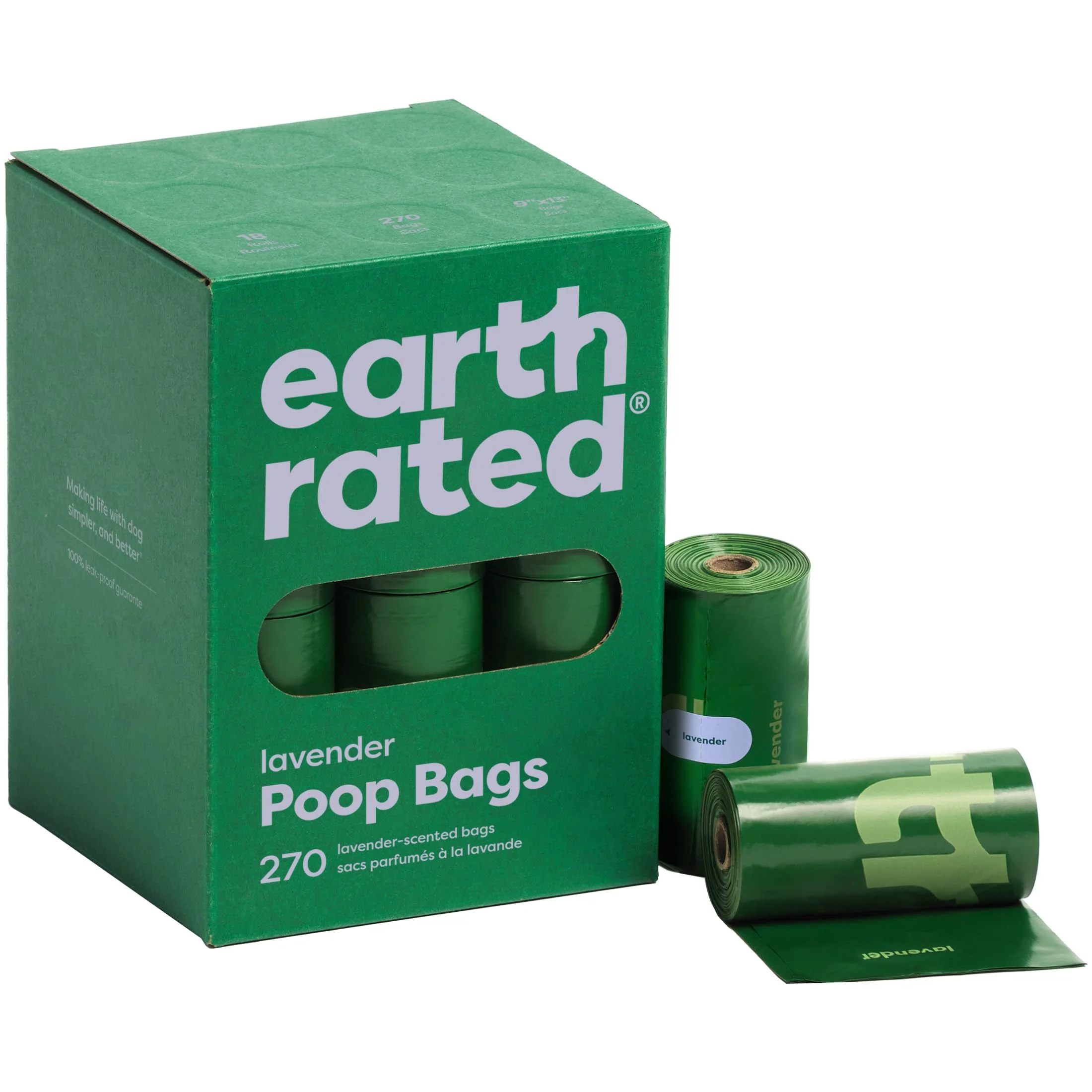 Bolsas para desechos de perro Earth Rated en rollos de recarga, 270 bolsas, aroma lavanda