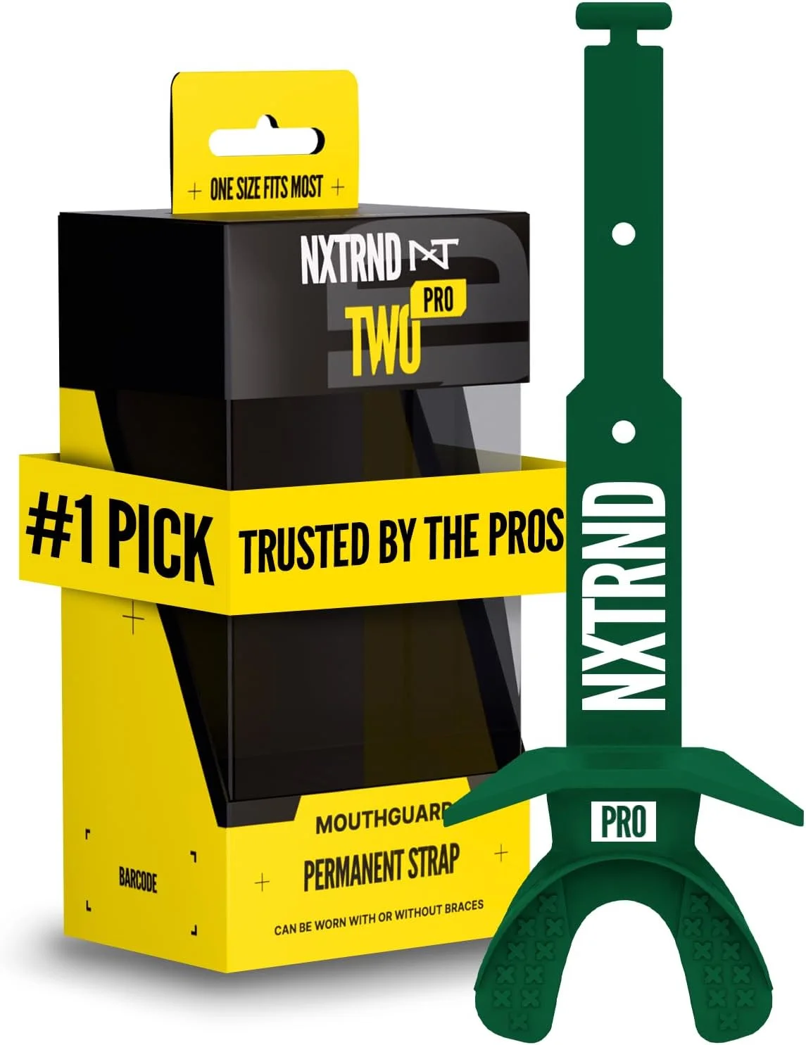 Protector bucal Nxtrnd Two Pro para fútbol americano con correa permanente verde oscuro