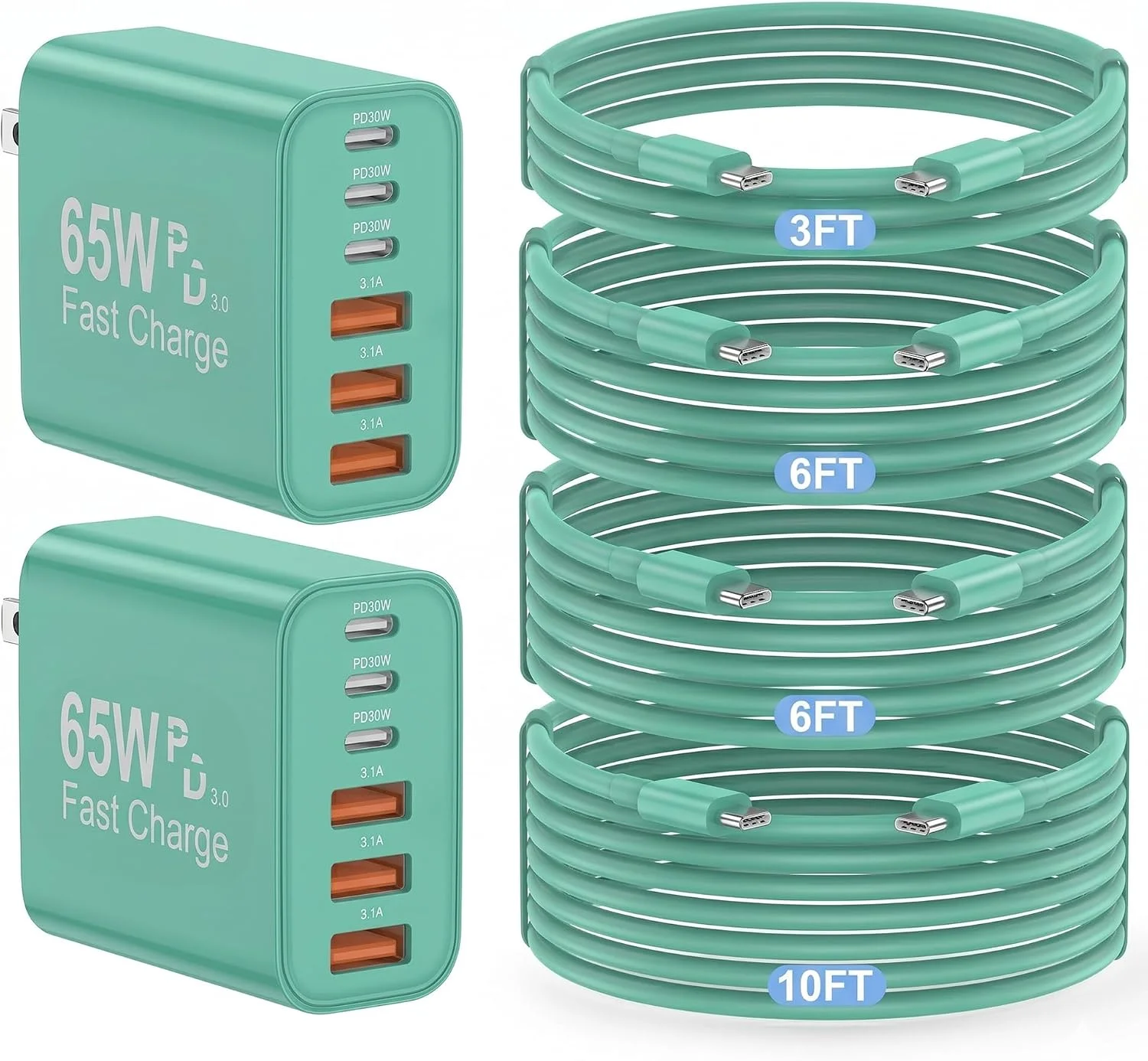 Cargador USB-C 65W Multiuerto HALIHALL con 2 Cables