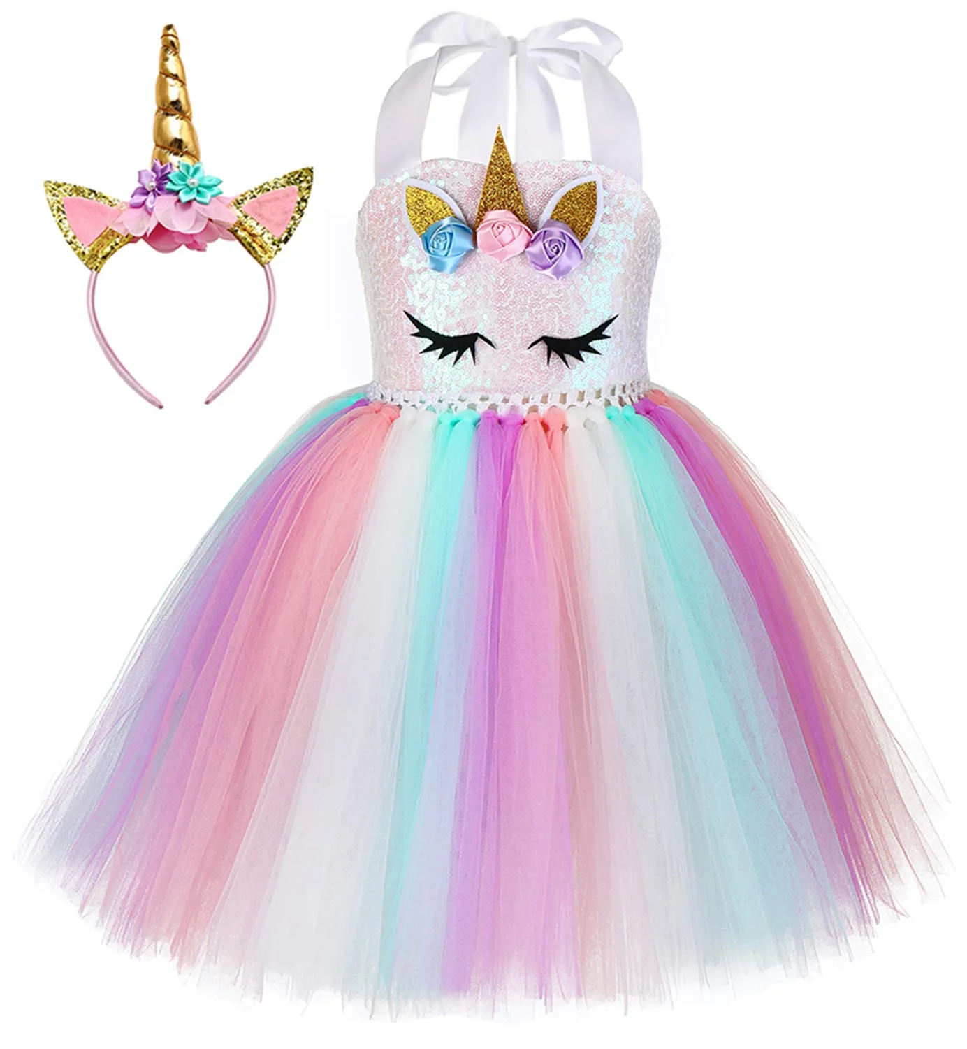 Tutu Dreams Unicorn Gifts for Girls Christmas Dress Pink Party Dresses Sequin Rainbow Tutu Flower Girl Birthday Party (Sequin Unicorn, 7-8 Years)