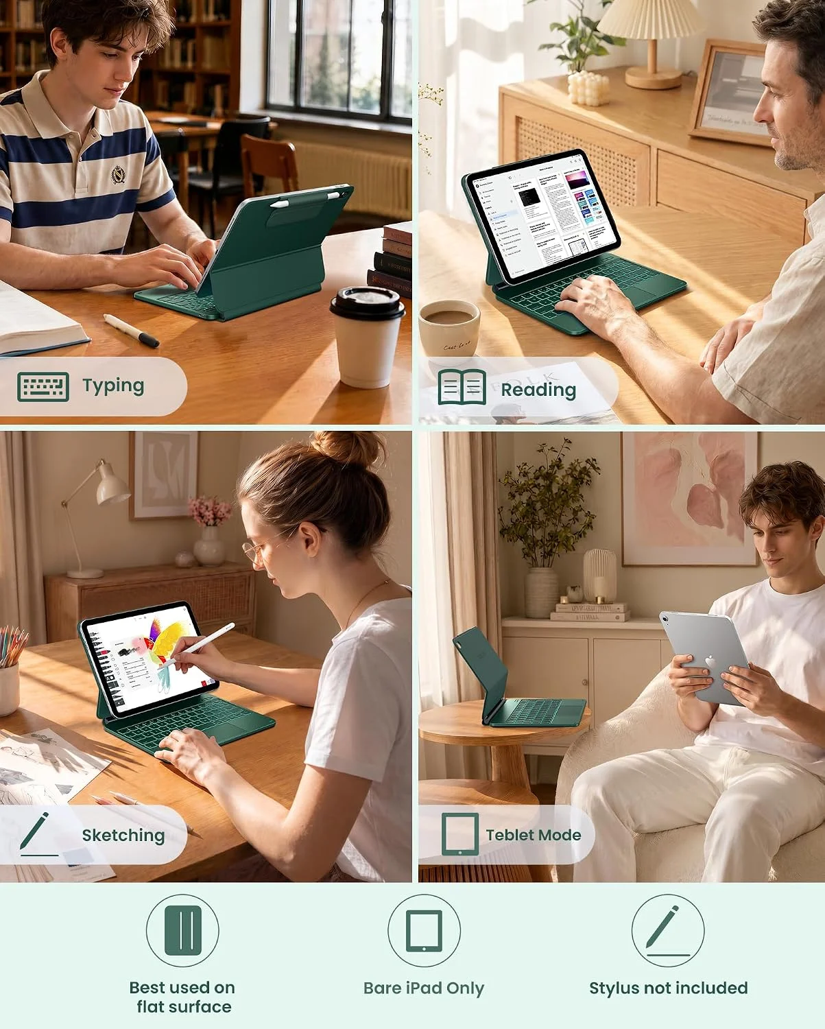 Funda con Teclado typecase Edge para iPad 11" (A16) / 10.ª Gen - Verde Medianoche