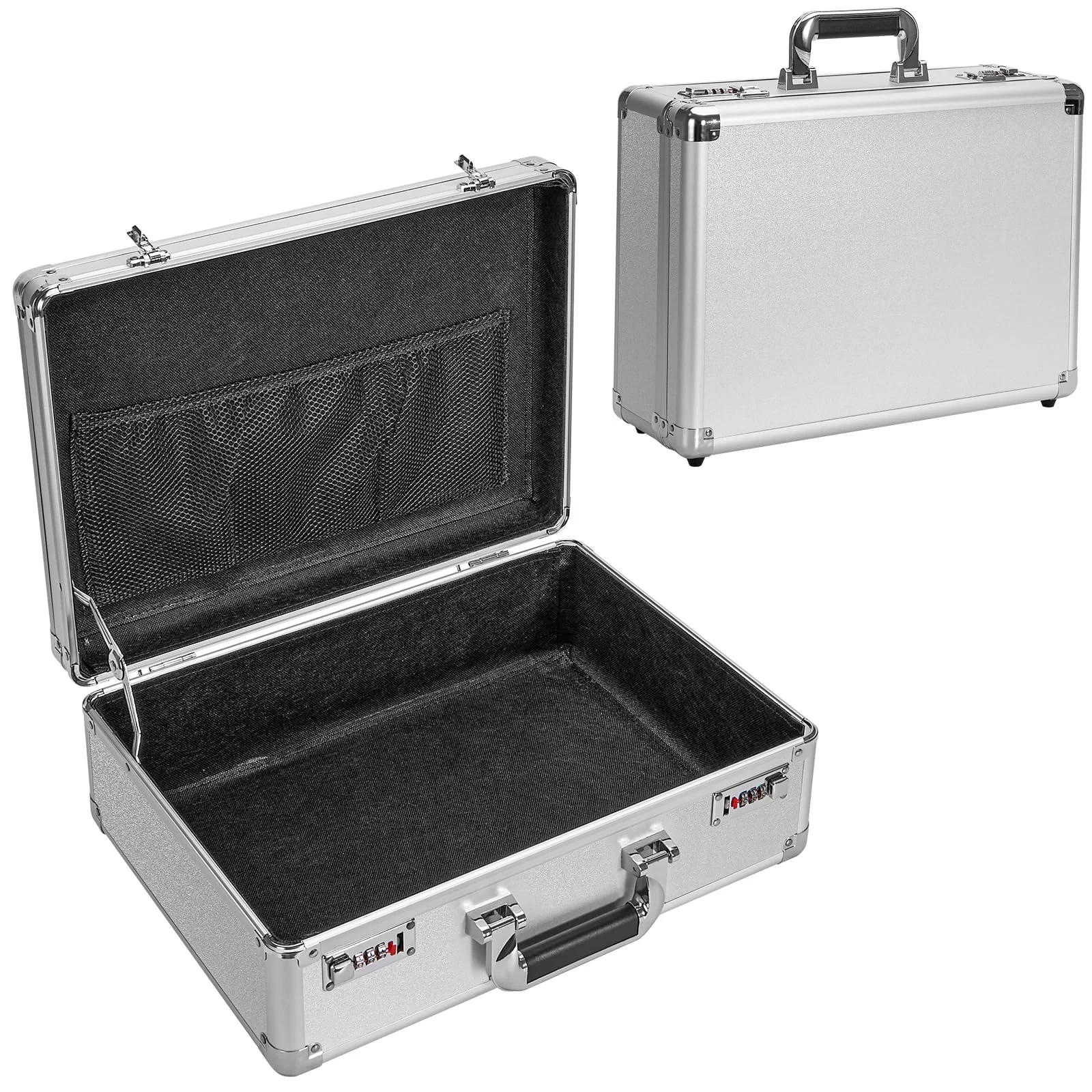 LOCKCURX File Organizer Storage Box - 16.9 x 12.2 x 6.3 Inch Large, Portable Locking Storage Totes with Dual Combination Locks for Cash, Documents & Valuables - Silver