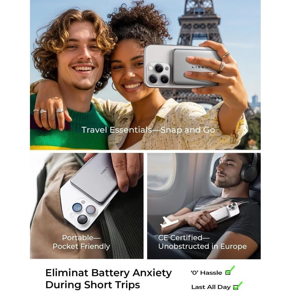 Cargador portátil MagSafe ultra delgado de 5000mAh compatible con iPhone, banco de energía magnético seguro y eficiente