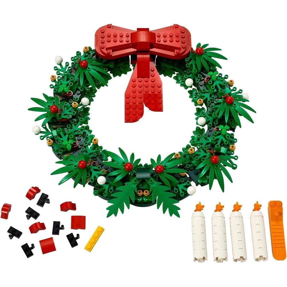LEGO Corona icónica de Navidad 2 en 1 con lazo rojo y velas de Adviento, decoración festiva para niños y adultos