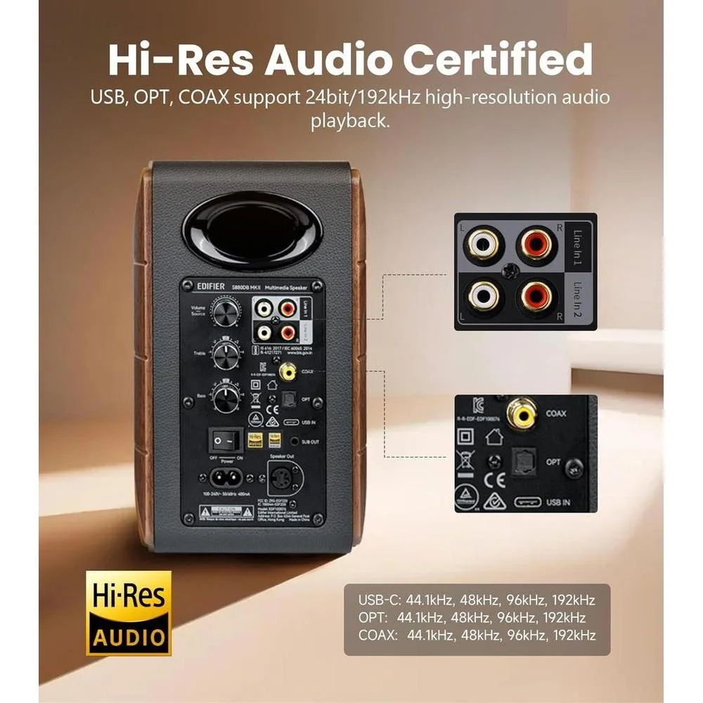 Edifier S880DB MKII Altavoces Hi-Fi de Estantería con LDAC Bluetooth, USB-C, Óptica, Coaxial y RCA