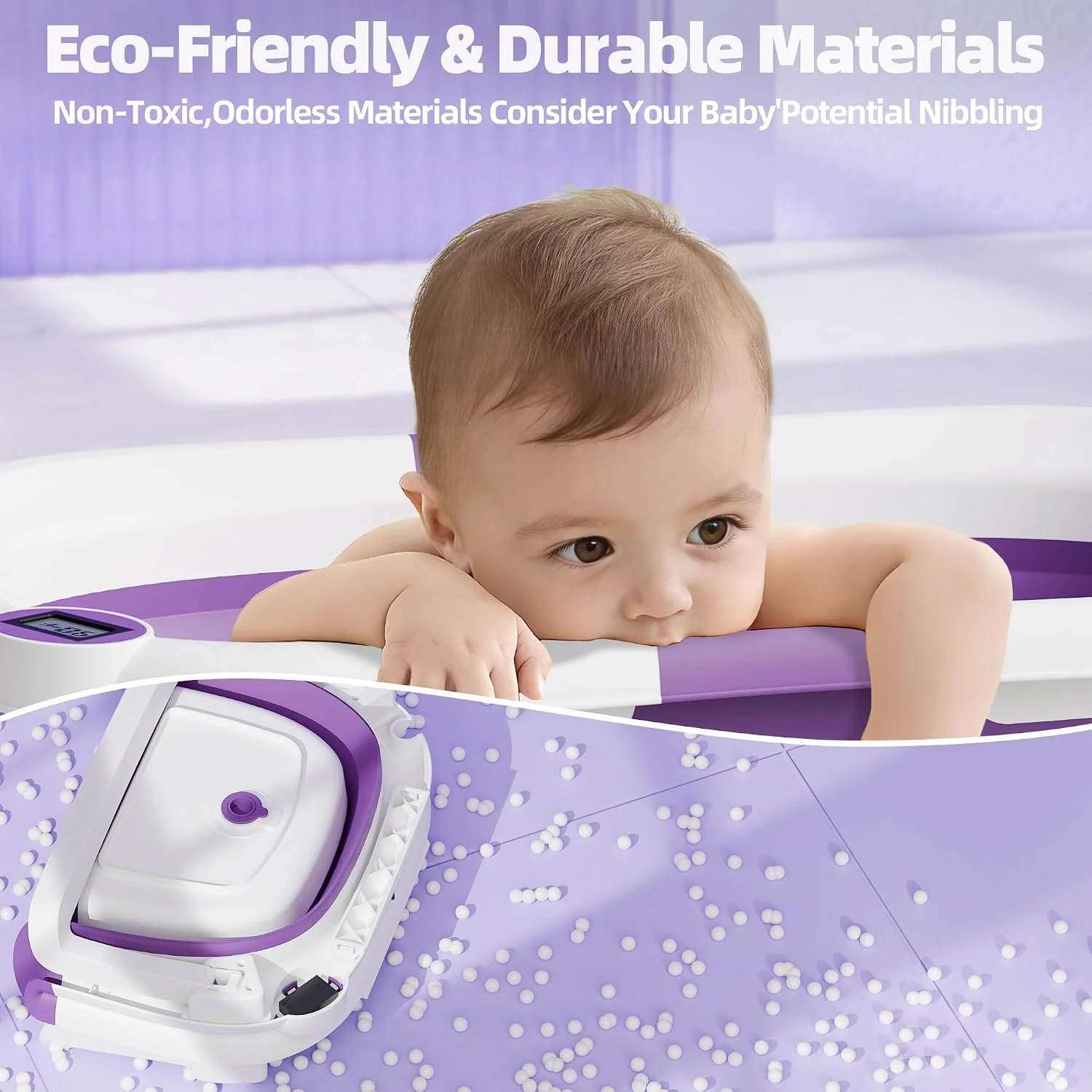 iBabyMax Bañera Plegable para Bebé con Termómetro 0 a 36 Meses Morada