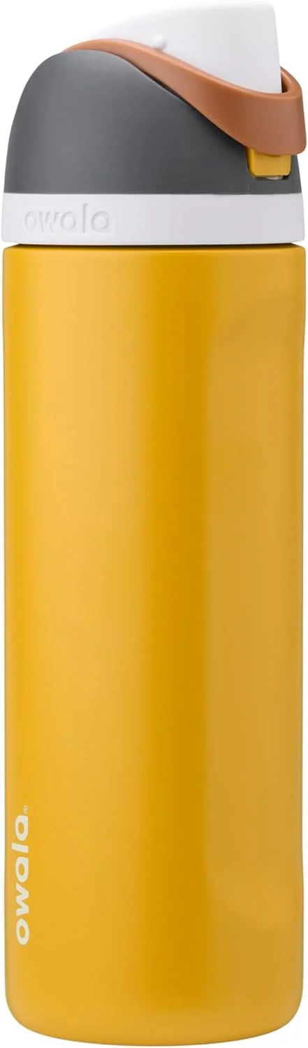 Botella de agua Owala FreeSip acero inoxidable 24 oz gris y amarillo