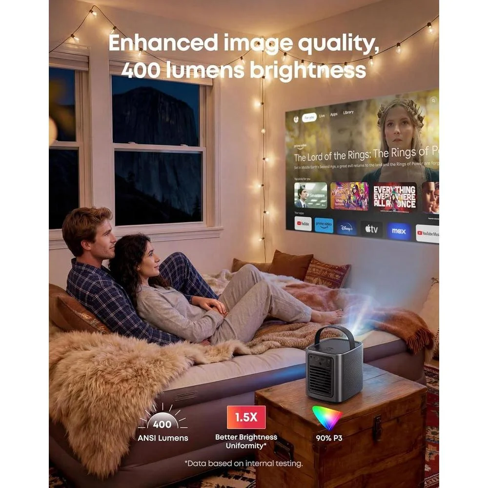 Proyector NEBULA Mars 3 Air GTV con Netflix, brillo 400 lúmenes, resolución 1080P, Dolby Audio, batería 2.5 horas