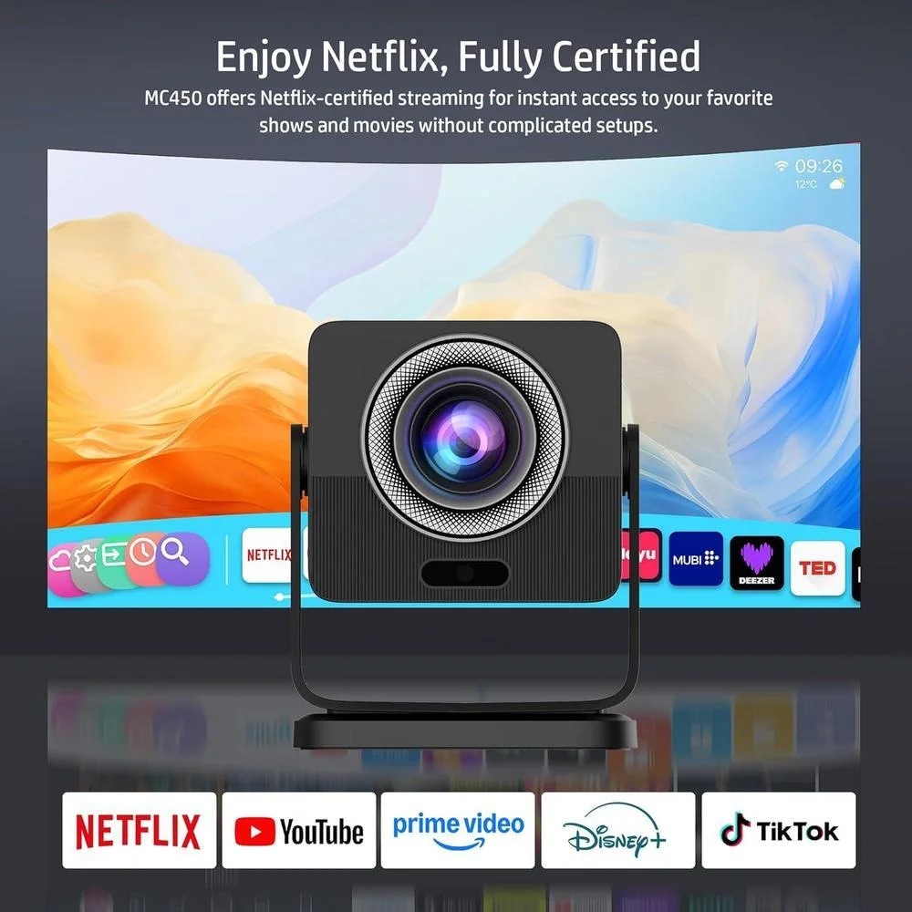 HP MC450 Mini proyector portátil inteligente con WiFi, Bluetooth, aplicaciones con licencia y soporte 4K, control de voz y USB-C