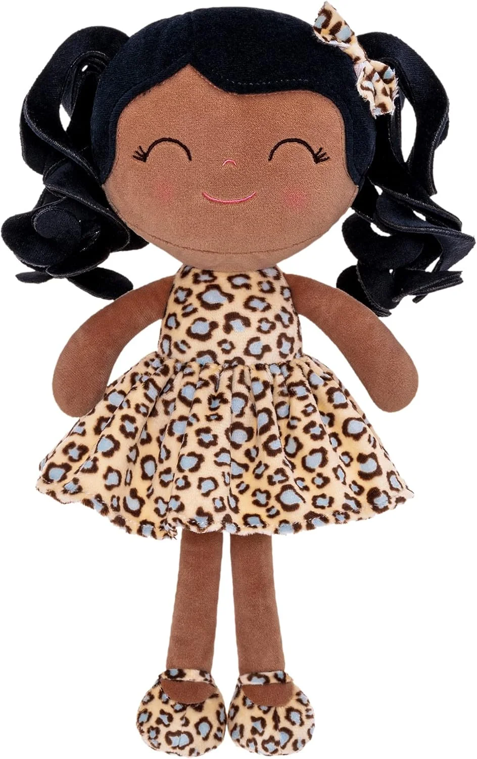 Muñeca de peluche Gloveleya con vestido de leopardo y piel bronceada 30 cm