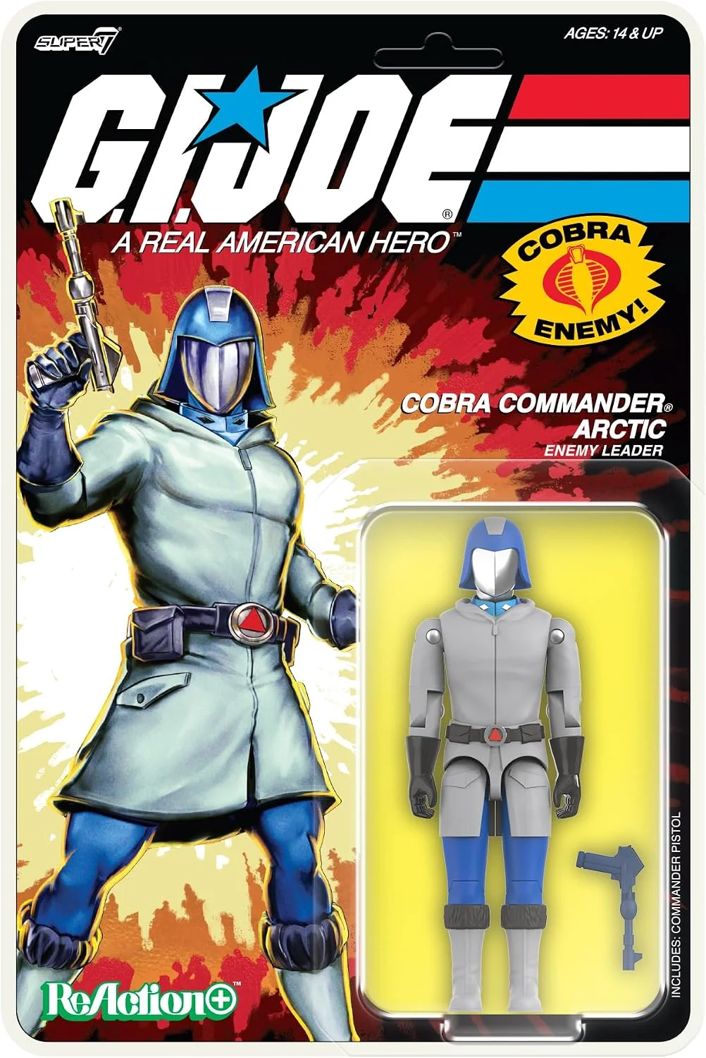 Figura de acción Super7 G.I. Joe Reaction+ Arctic Cobra Commander escala 3.75 pulgadas