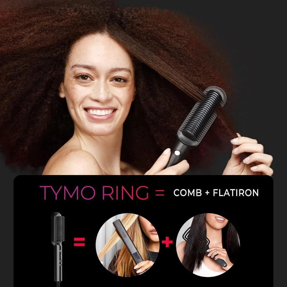 Cepillo alisador TYMO Ring con tecnología PTC, 5 ajustes de temperatura, calentamiento rápido y doble voltaje, negro