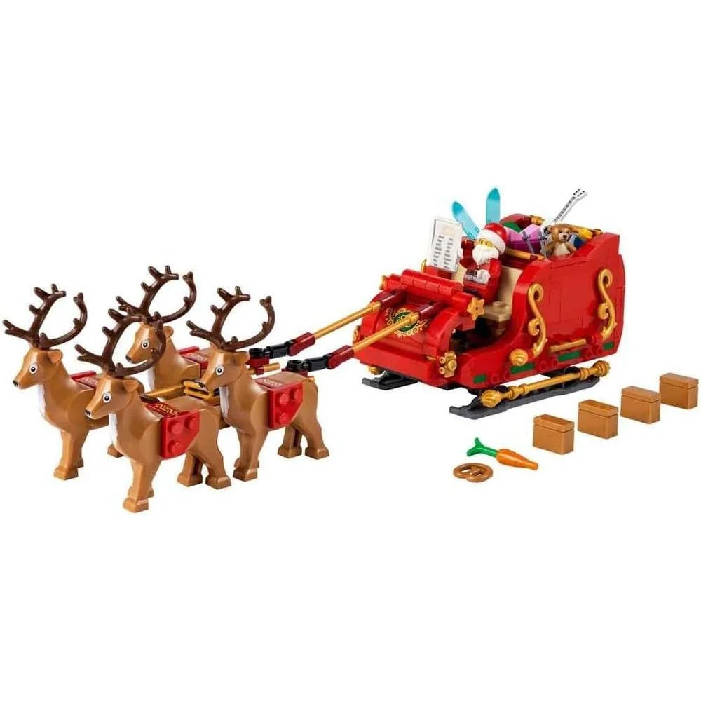 Juego exclusivo LEGO Trineo de Santa con figura de Papá Noel y renos, ideal para amantes de la Navidad y LEGO