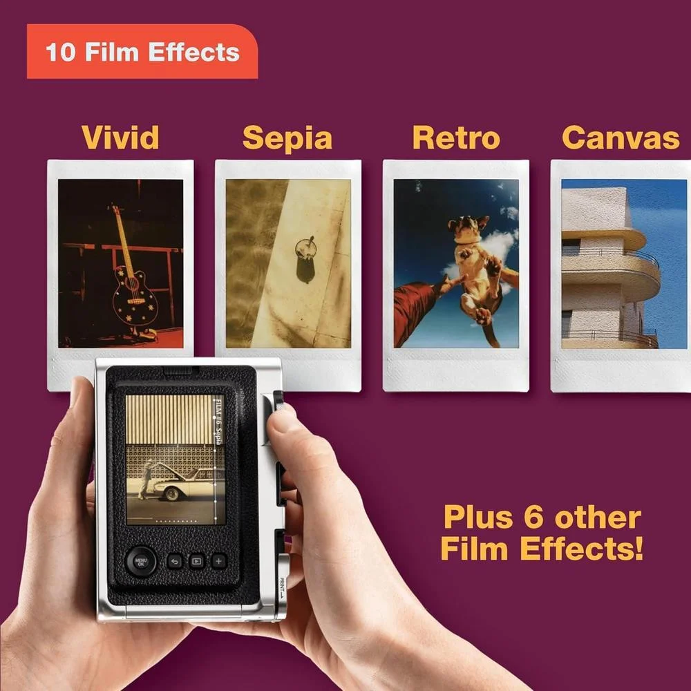 Cámara instantánea híbrida Fujifilm Instax Mini EVO color marrón, impresión de fotos Instax Mini de alta calidad
