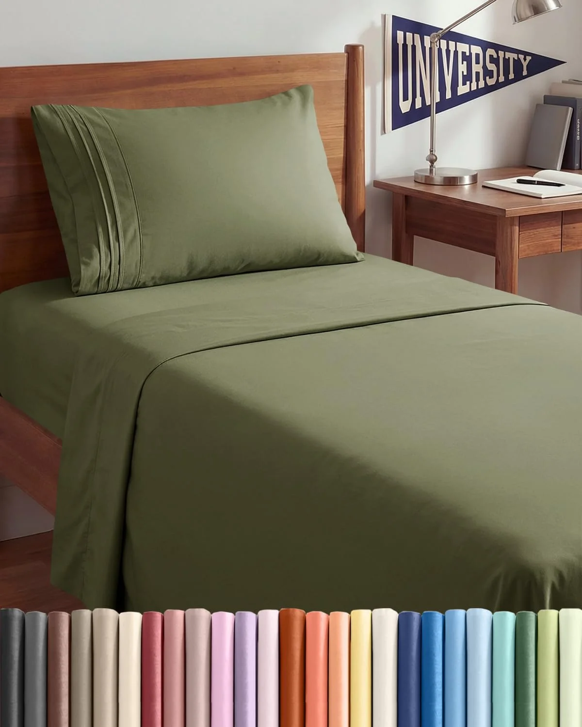 Juego de sábanas Twin XL 3 piezas CGK Unlimited microfibra verde salvia