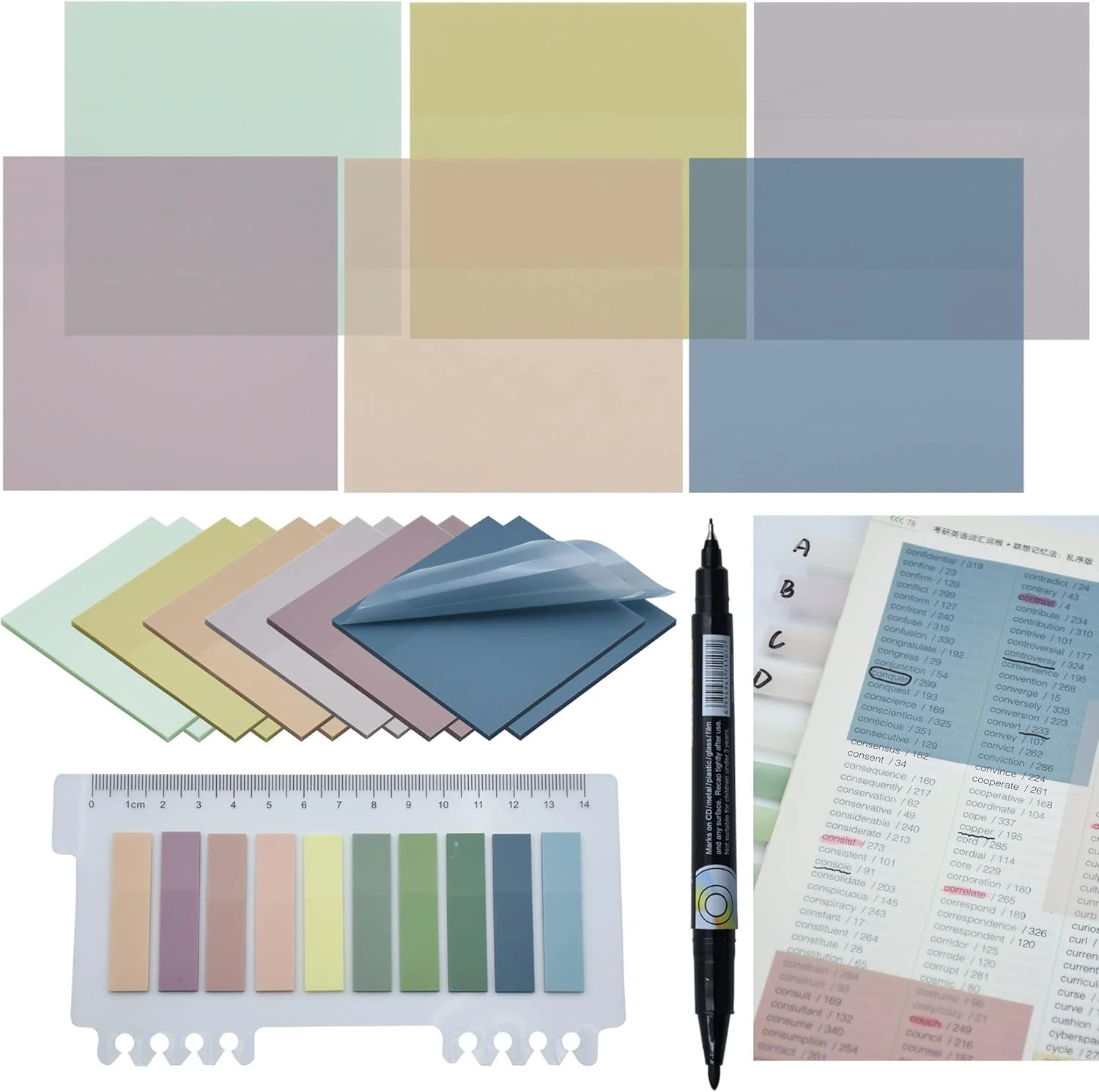 YOUDEFUL 800Pcs Transparent Sticky Note, 3"x3" Clear Sticky Note, Morandi