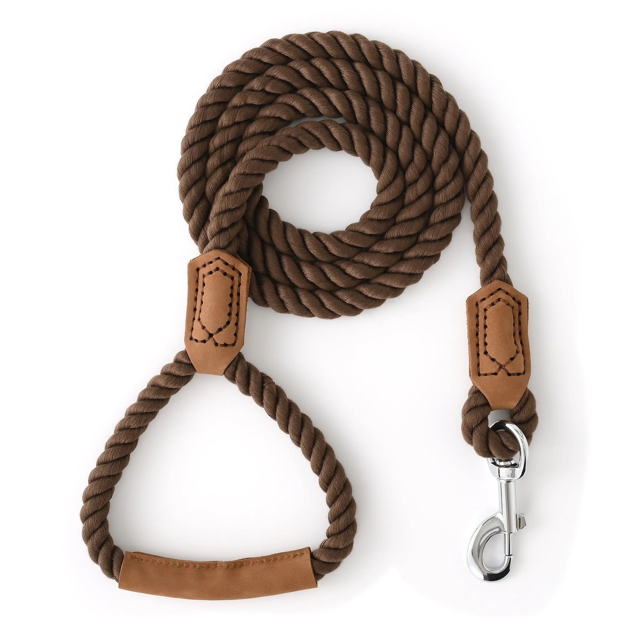 Mile High Life Dog Leash Braided Cotton Rope w/Leather-Wrapped Ends/Handle