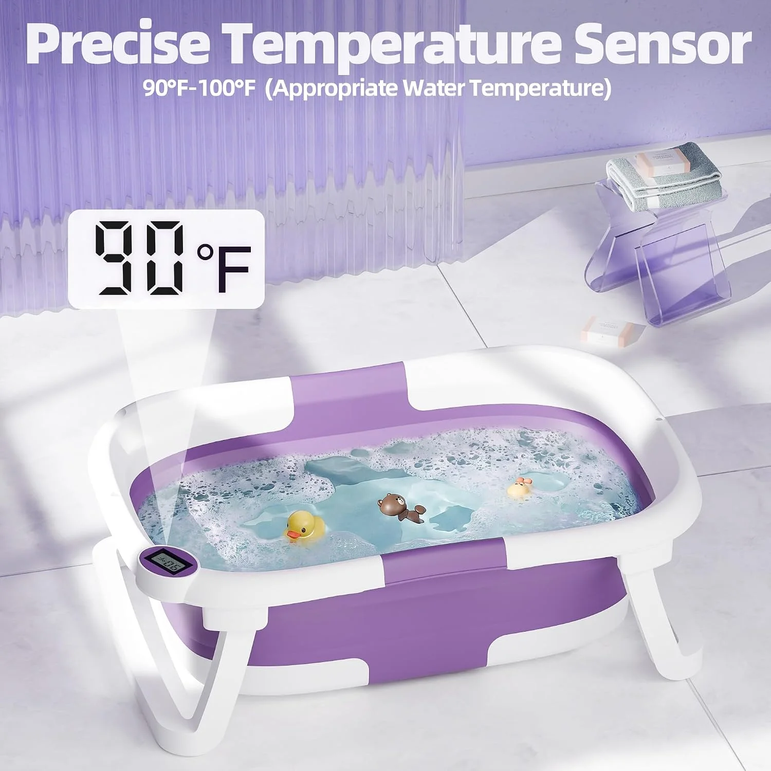 iBabyMax Bañera Plegable para Bebé con Termómetro 0 a 36 Meses Morada