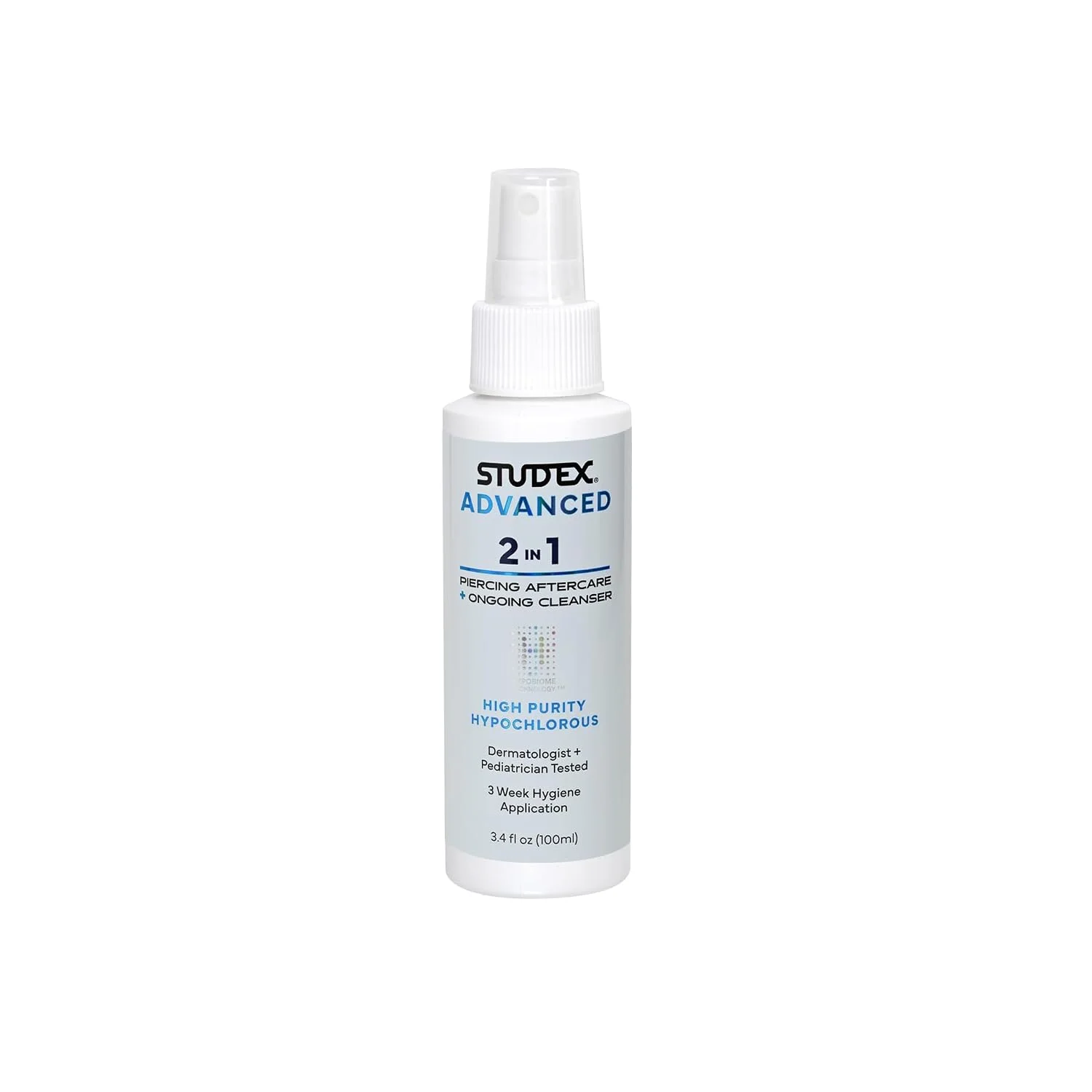 Studex Advanced 2-in-1 Piercing Aftercare & Cleanser – Hypochlorous Spray for Body and Ear Piercing, Hypoallergenic Formula for Sensitive Skin (3.4oz)