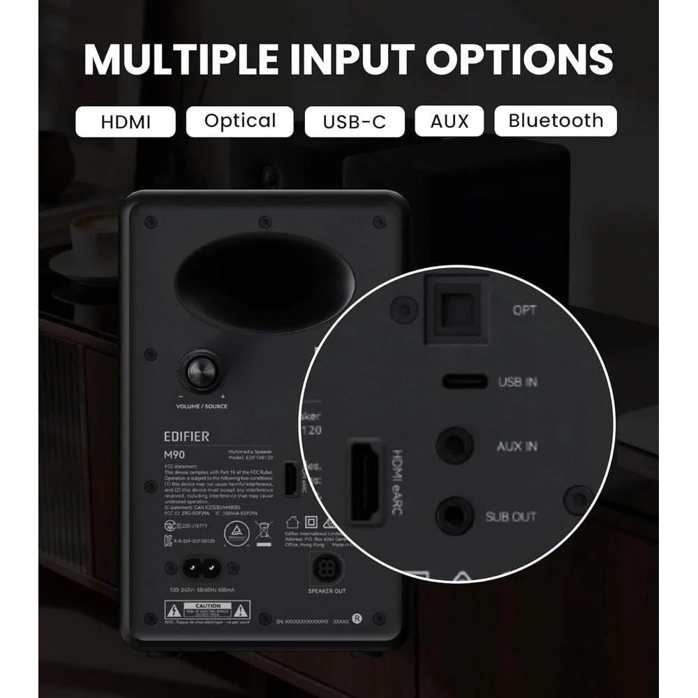 Edifier Altavoces M90: Alta resolución, 100W, Bluetooth 6.0, HDMI eARC, SUB Out, negro, control remoto