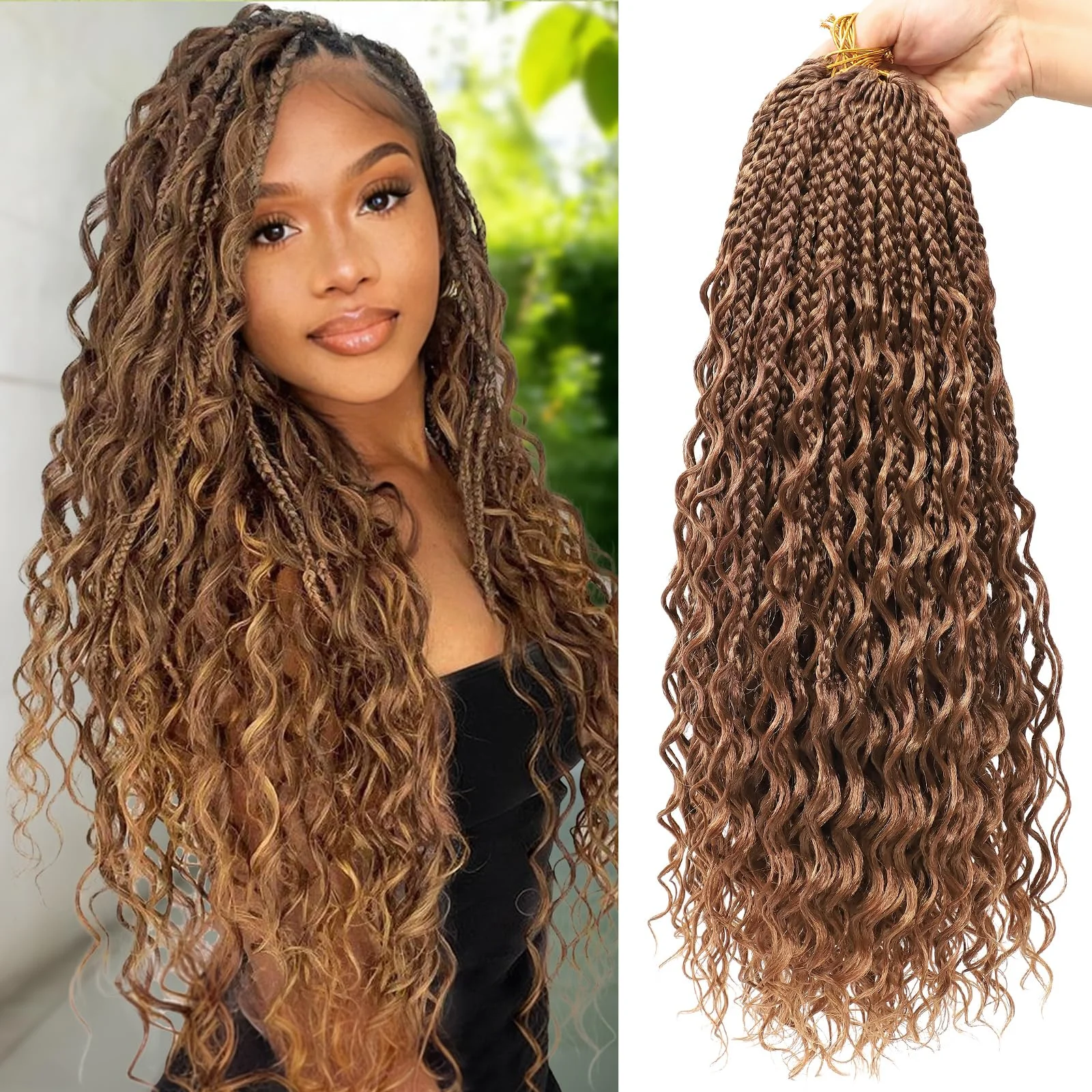 Trenzas crochet Goddess Box Braids 24 pulgadas boho sintético