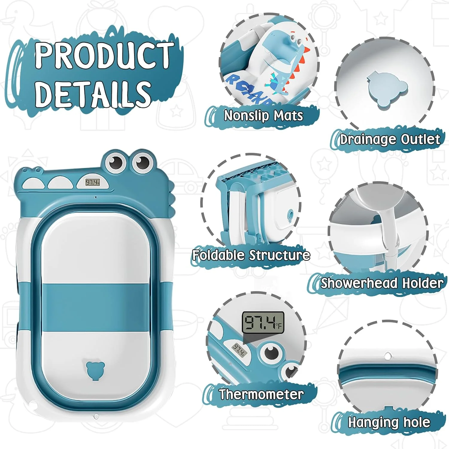 MoreFeel Bañera Plegable para Bebé con Termómetro Toalla y Cojín Modelo 4