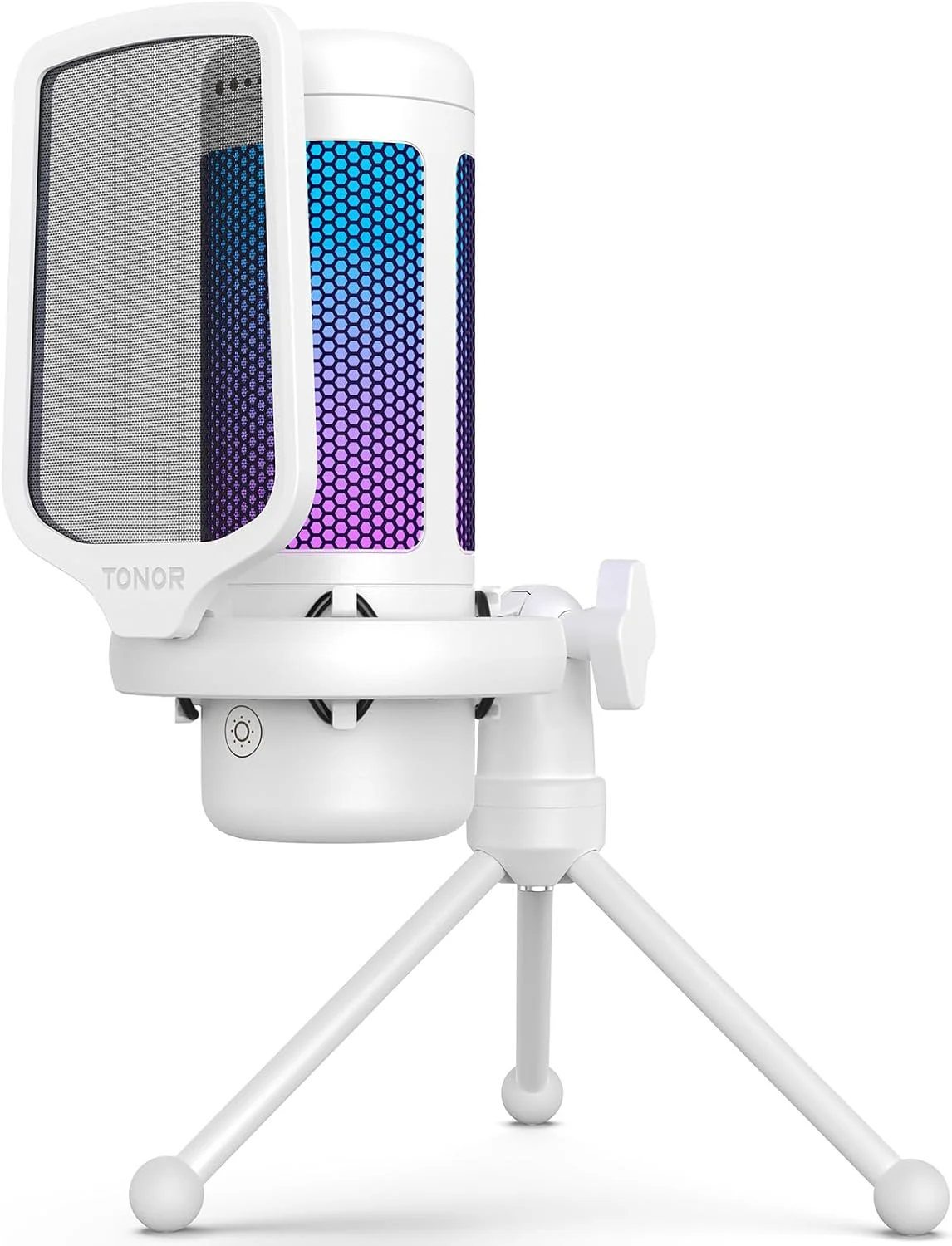 TONOR Gaming Microphone, RGB PC Microphone, Cardioid Condenser USB Mic with Adjustable Light Modes & Brightness, Quick Mute, Gain Control, for LiveStreaming, Recording, PS4/5, Mac, TC310 White