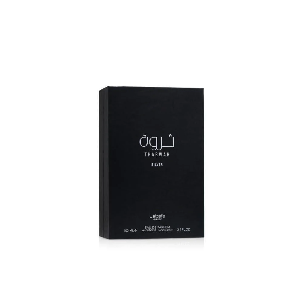 Lattafa Perfumes Tharwah Silver para Eau de Parfum en spray unisex, fragancia fresca y duradera