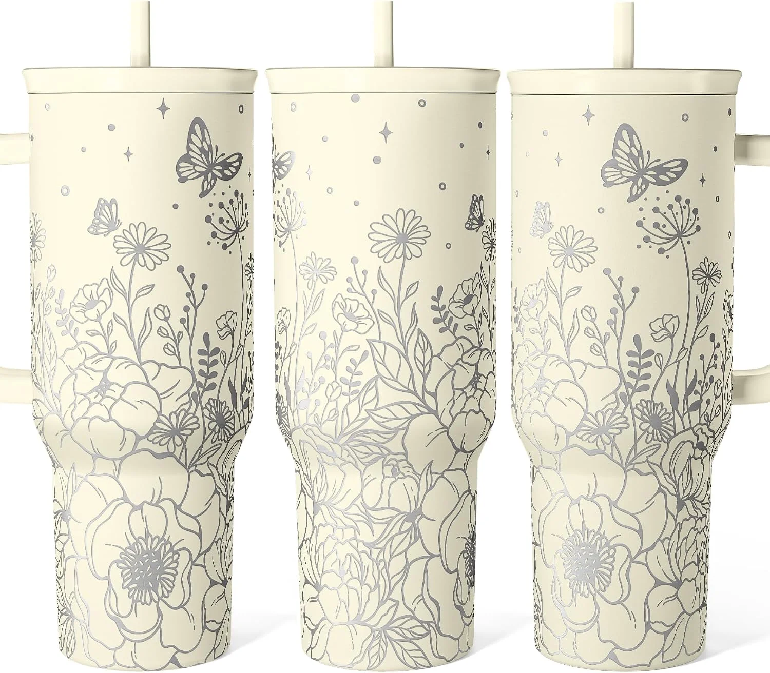Vaso térmico Sandjest con asa 40oz acero inoxidable diseño floral