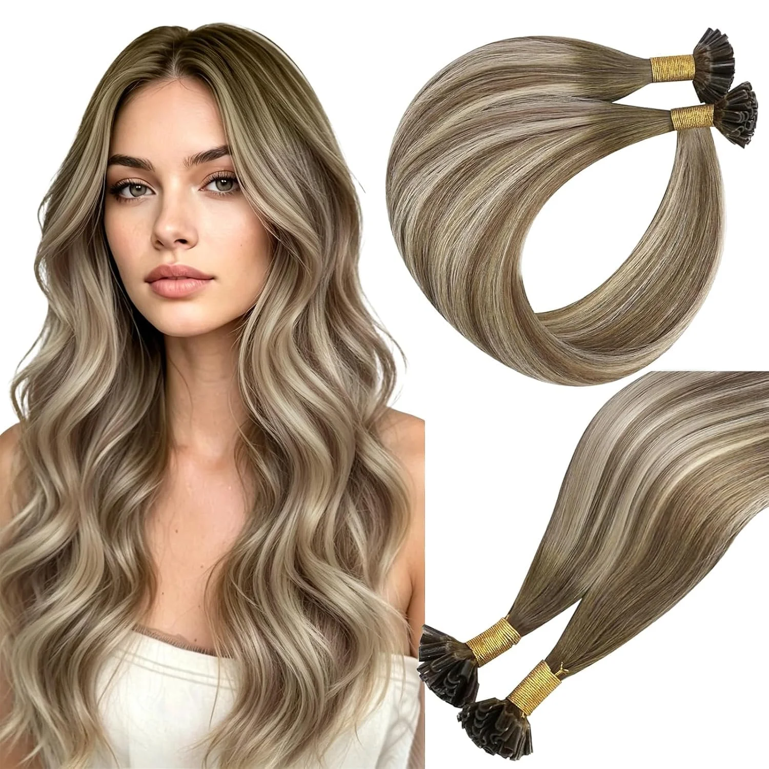 Extensiones de cabello U Tip Easyouth 18 pulgadas cabello humano balayage marrón oscuro 50g