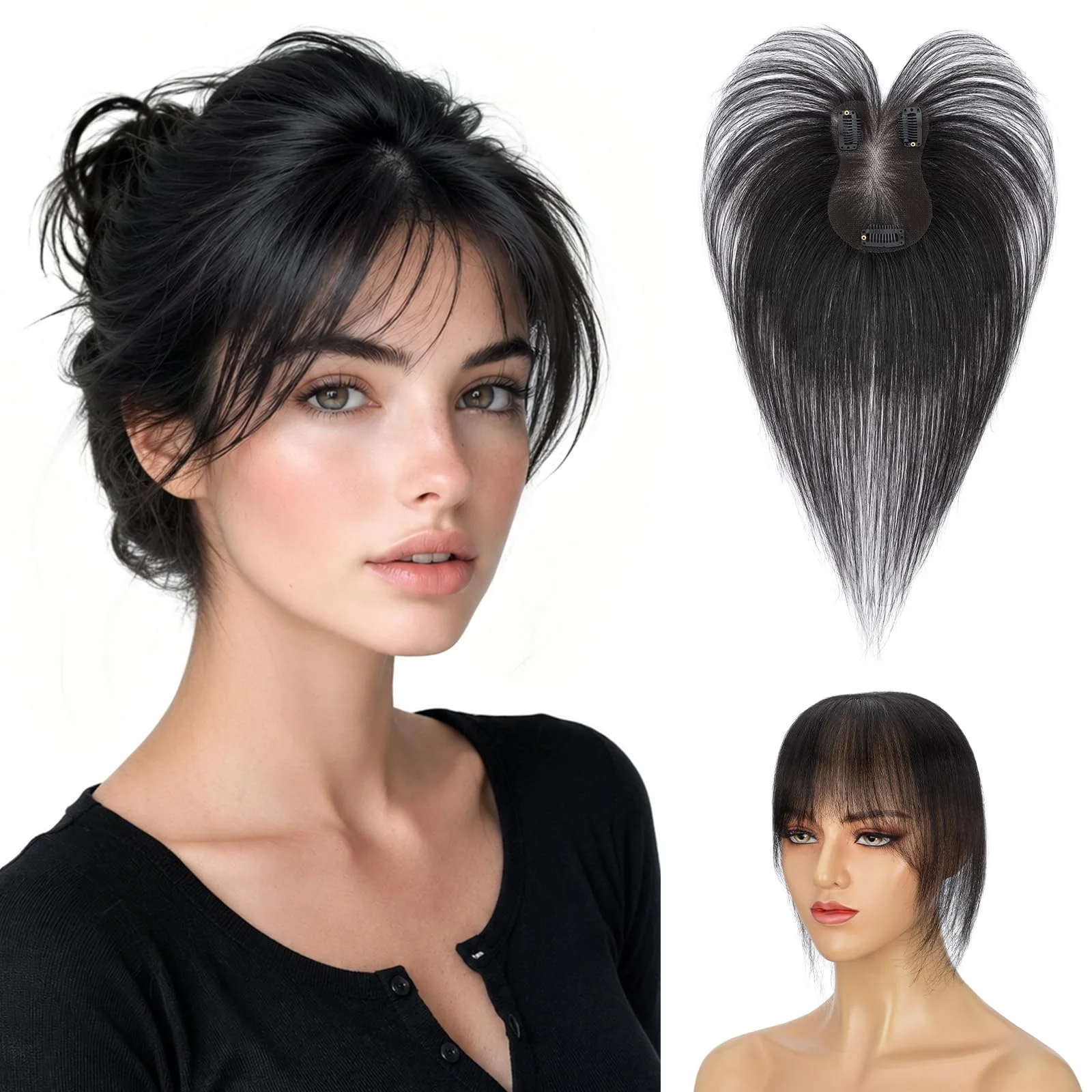 Flequillo Clip In Hairro Cabello Humano 14" Negro Natural #1B