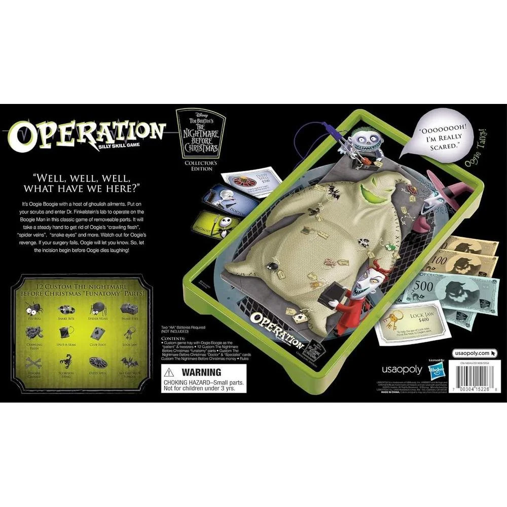 Juego de mesa Operation: Pesadilla Antes de Navidad, con arte de Oogie Boogie, edición coleccionista, para 1 o más jugadores