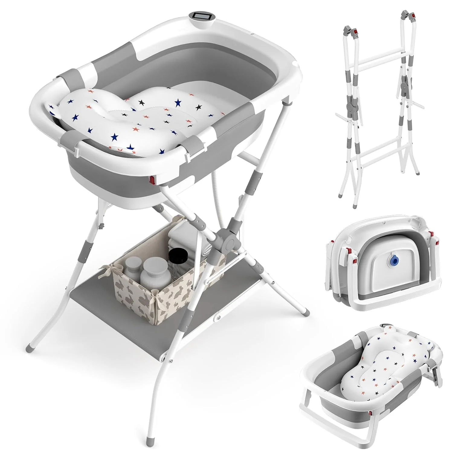 BALLA BALEIN Bañera 2 en 1 con Soporte Plegable y Cojín Suave Gris