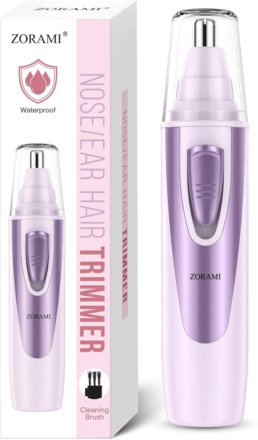 Ear and Nose Hair Trimmer Clipper - 2026 Professional Painless Eyebrow & Facial Hair Trimmer for Men Women, Battery-Operated Trimmer with IPX7 Waterproof, Dual Edge Blades for Easy Cleansing Lavender
