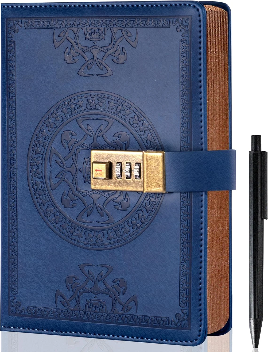Agenda Cagie A5 con candado cuero azul oscuro