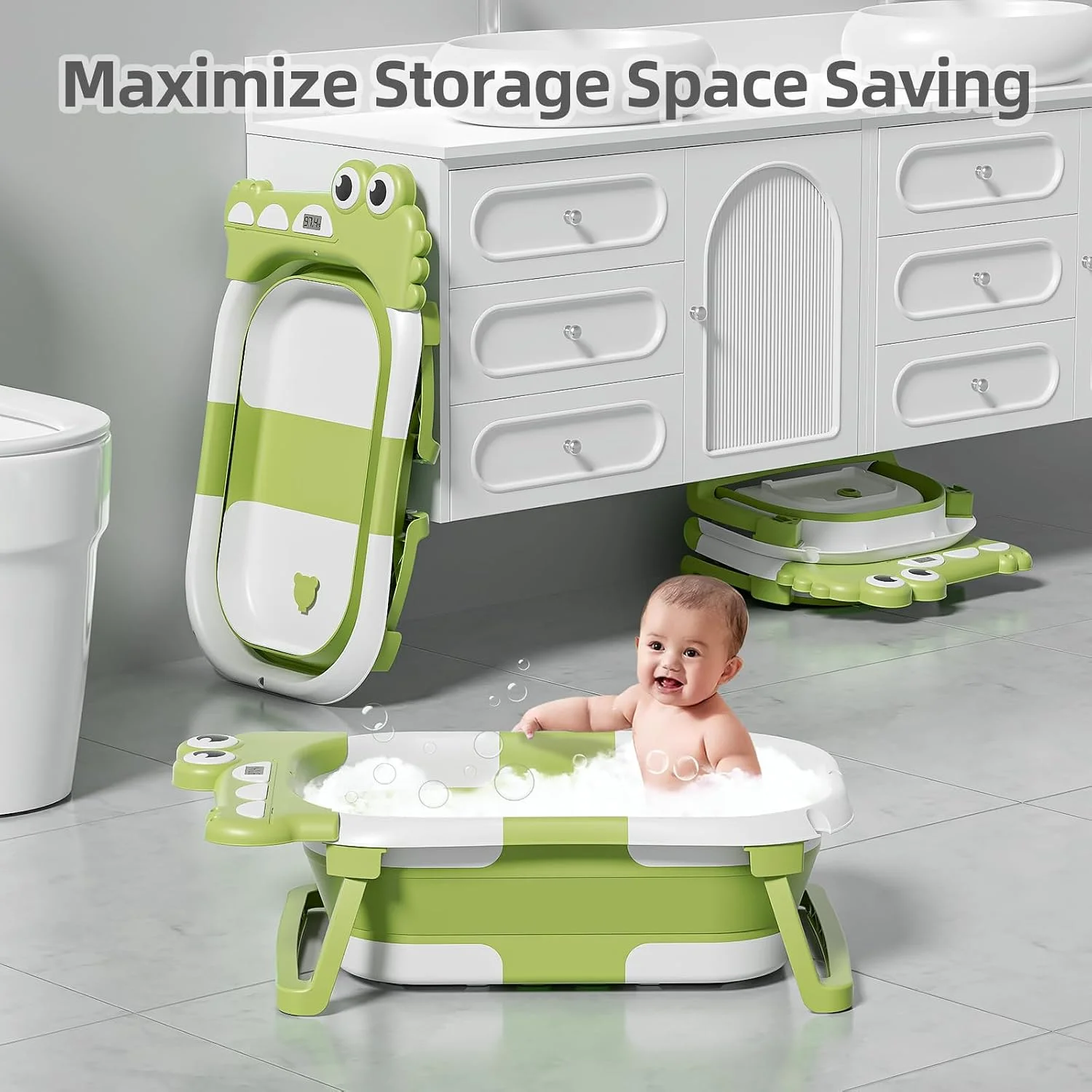 MoreFeel Bañera Plegable para Bebé con Termómetro Toalla y Cojín Modelo 5