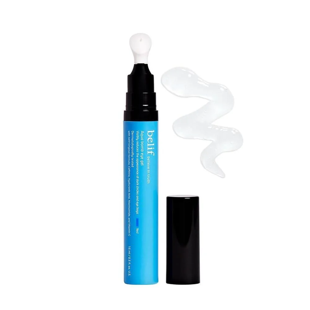 belif Aqua Bomb Cooling Eye Gel - Caffeine & Hyaluronic Acid for Puffiness & Hydration, Niacinamide & Vitamin C for Dark Circles, Adenosine & Collagen for Plumping, Korean Skin Care, 0.5 fl oz (15ml)